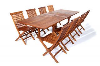 9pc Teak Patio Furniture 8 Ft Table & 8 Folding Chairs SEASON END 