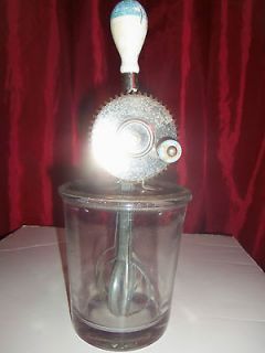 ANTIQUE Hand Mixer/egg beater WITH GLASS MEAS. JAR Patent A&J Oct 9 