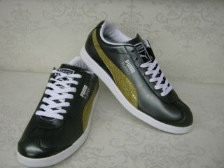 Ladies Puma Flipper Glitter Black/Grey & Gold Leather Lace Up Trainers