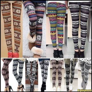 Fashion Womens Colorful Pattern Retro Knitted Leggings Tights Pants