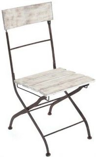 Pair Distressed White Painted Wood and Metal Folding Patio Chair