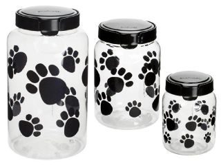 SNAPWARE Black PAW PRINT Dog/ PET TREAT Plastic CANISTER Set 17, 10 or 