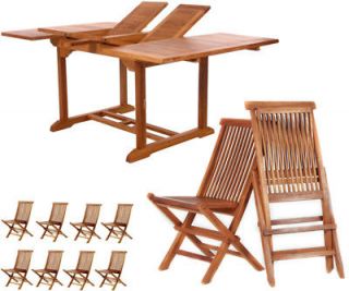 9pc 75in Teak Patio Furniture Set w/8 Folding Chairs  SEASON END 