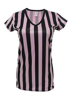 Womens Deep V Neck Pink Referee T Shirt Bar Ref Uniform Costume