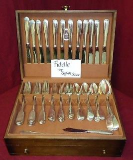 FIDDLE BY ENGLISH STERLING SILVER FLATWARE SERVICE SET 65 PIECES