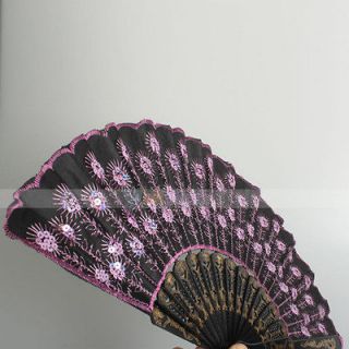   Fashion Elegant Charming Noble Black Lace With Red Sequins Folding Fan