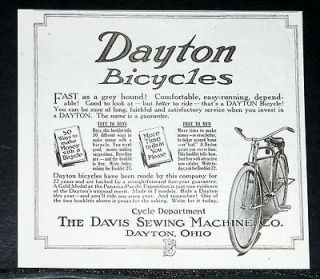   MAGAZINE PRINT AD, DAYTON BICYCLES, DAVIS SEWING MACHINES CYCLE DEPT