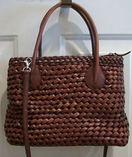 Fossil brown woven leather convertible purse handbag shoulder bag