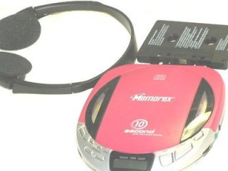 Pink Memorex 10 sec portable CD Player + Car Kit, AC/Cassette Adapter+ 