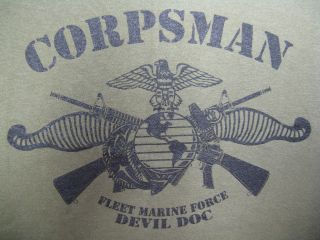NAVY CORPSMAN FMF T SHIRT / FRONT PRINT ONLY ON LEFT BREAST/ DEVIL DOC