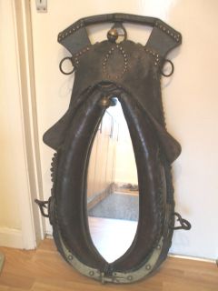Unusal Mirror Framed With Pair Of Horses Hames & Leather Collar 38H 