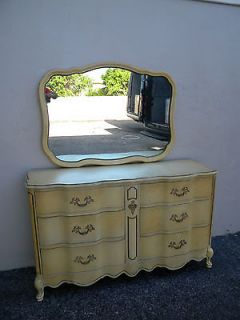 FRENCH PAINTED DOUBLE SERPENTINE DRESSER WITH MIRROR BY BASSETT #2491