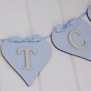   Blue Gingham Hearts   Personalised Name Wall Hanging for Boys Nursery