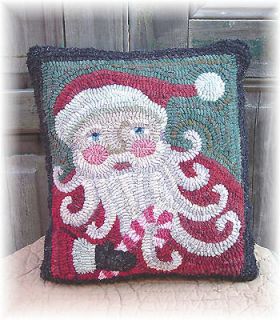 The Country Cupboard Folk Art Candy Cane Santa Hooked Rug Hooking 