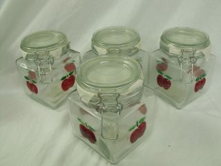 Set of 4 Hand Painted Apple Square Empty Candle Jar with Clasp Closure 