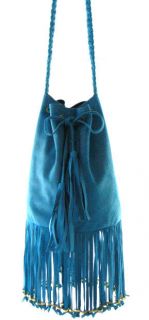   Tags Authentic MK Totem Aqua Turquoise Amber Fringe Pouch Handbag