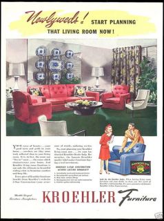 1944 Kroehler Furniture Label Blue & White China Ad