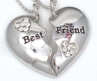 Friendship BEST FRIEND Heart Silvertone 2 Charms & 2 Necklaces BFF 
