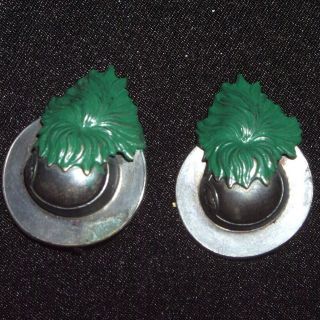 Two Antique MIlitary Pins, Hats with Green Leafs Unsure which country