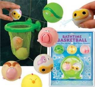 BathTime Basketball Toy + 5 Animal Ball Squirters Shoot Hoops Bath 