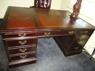 Used Partners Desk Sligh Furniture Company Tooled Leather Top