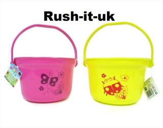 Kids Childs Bright Plastic Bucket Garden Beach Water Fun Pink or Lime 