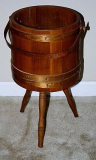 Vintage Solid Wood Barrel Handled 24 Sewing Plant Wine Bottle Tripod 