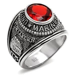   STAINLESS STEEL SIMULATED RUBY USMC MARINE CORPS SURPLUS RING SIZE 9