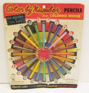HASBRO 1950s COLOR BY NUMBER COLORED PENCILS SET OF 24 MOC MIP STORE 