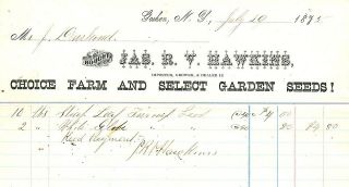 Goshen, NY Jas. R. V. Hawkins Farm & Garden Seeds 1875 Letterhead