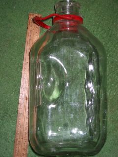 RARE HALF GALLON Glass Milk Bottle Jug Clear Glass,Indented Sides,Red 
