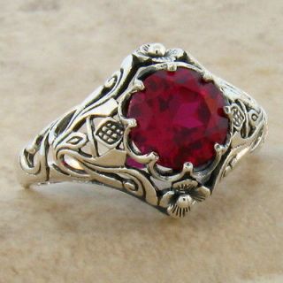   NOUVEAU STYLE RUBY .925 STERLING SILVER FILIGREE RING SIZE 5, #321