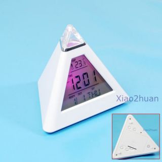 New LCD Pyramid Triangle Clock Alarm Multi Color Night