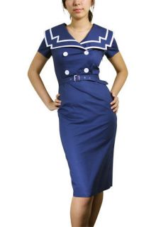 Pinup Navy Sailor Girl Wiggle Pencil Dress Nautical Costume 50s 