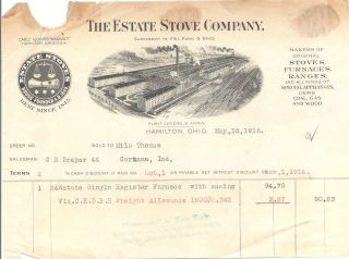 Estate Stove Company Hamilton OH Billhead 1916