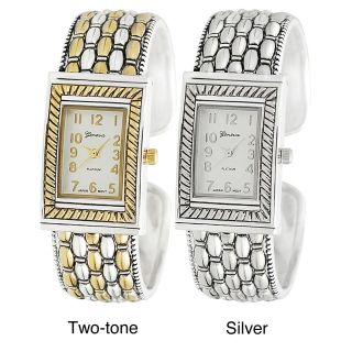 Geneva Platinum Womens Woven Design Hinged Cuff Watch