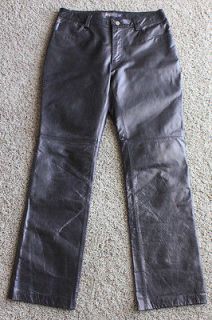   BLACK GENUINE LEATHER BOOTCUT LINED MOTORCYCLE 5 POCKET PANTS JEANS