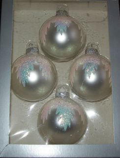   White with Silver Glitter Glass Ball Christmas Ornaments 2.5