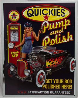 Quickies Pump & Polish Gas Station   Sexy Pin Up Girl Metal Sign 