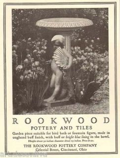 1920s vintage ROOKWOOD Pottery & Tile CUPID Art BIRDBATH Garden Statue 