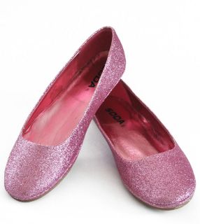 Soda Afar S Pink Glitter Slip On Ballet Flats