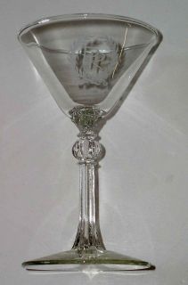 Vintage Martini Glass 6 Tall Etched w PR in Laurel Leaf Crown Fluted 