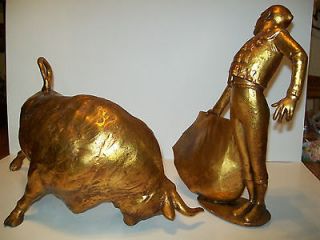   McFarlin Potteries of California Gold Matador / Bull figurines 13tall