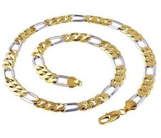 New 18K White yellow gold GF Figaro Necklace Chain Solid Italy 750 