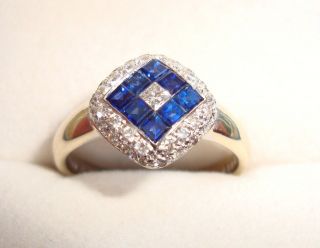 LE VIAN 18K 750 BLUE SAPPHIRE DIAMONDS WHITE GOLD RING size 7