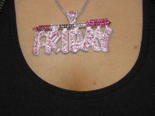   Minaj Iced Out Pink Friday Hip Hop Crystal Barbie Silver Necklace