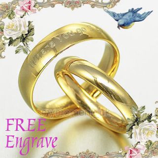 GOLD Anyword Engrave Wedding Engagement Bands Titanium Couple Ring Set 