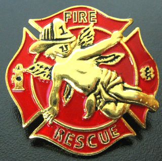   Art By W. R. Gunz Gunzelman Red Fire Rescue Firefighter Angel Pin
