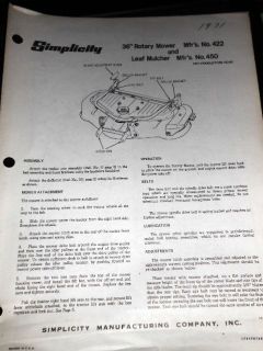 Simplicity Operators Manual Parts List 1971 36 Rotary Mower Leaf 