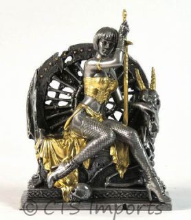   WARRIOR ON THRONE COLLECTABLE FIGURINE WITH PEWTER & GOLD COLOR PAINT